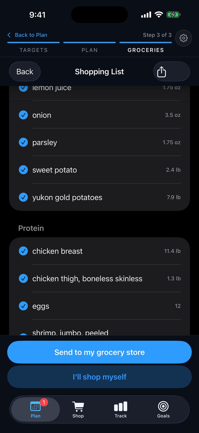 Grocery list grouped by aisle
