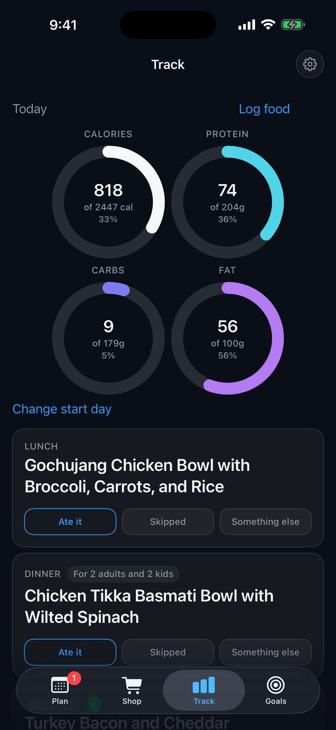 Calorie and macro rings with one-tap logging